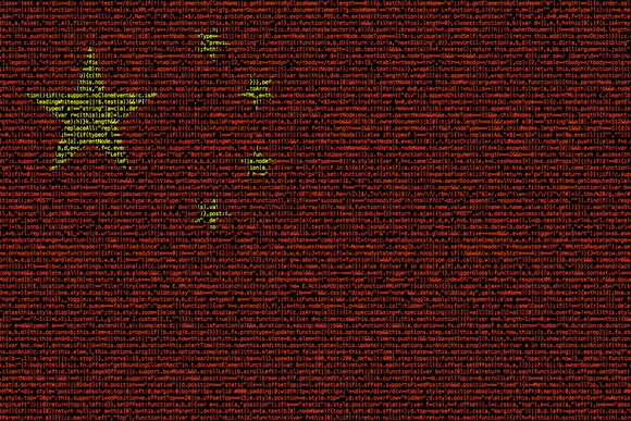 A Chinese flag comprised of computer code.