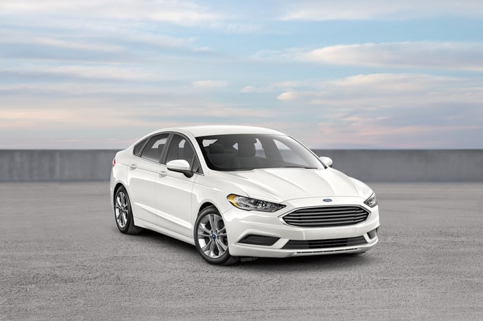 A white 2018 Ford Fusion