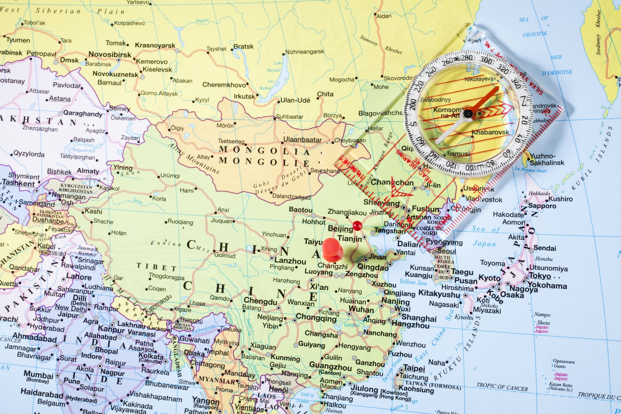 A red pin located on a map of China.