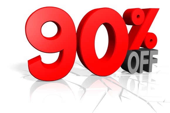 90% off in outsize letters