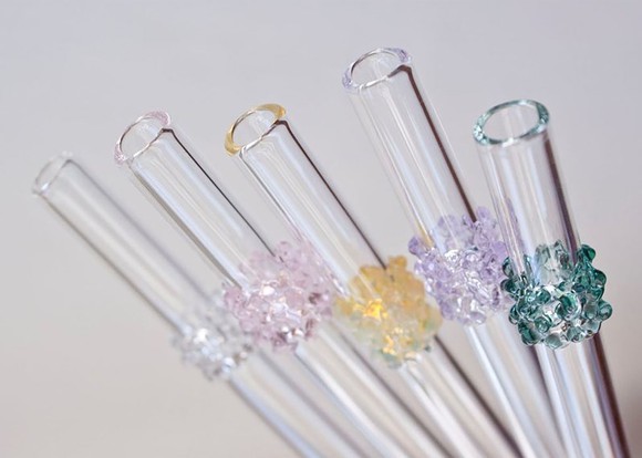 Five decorated glass straws