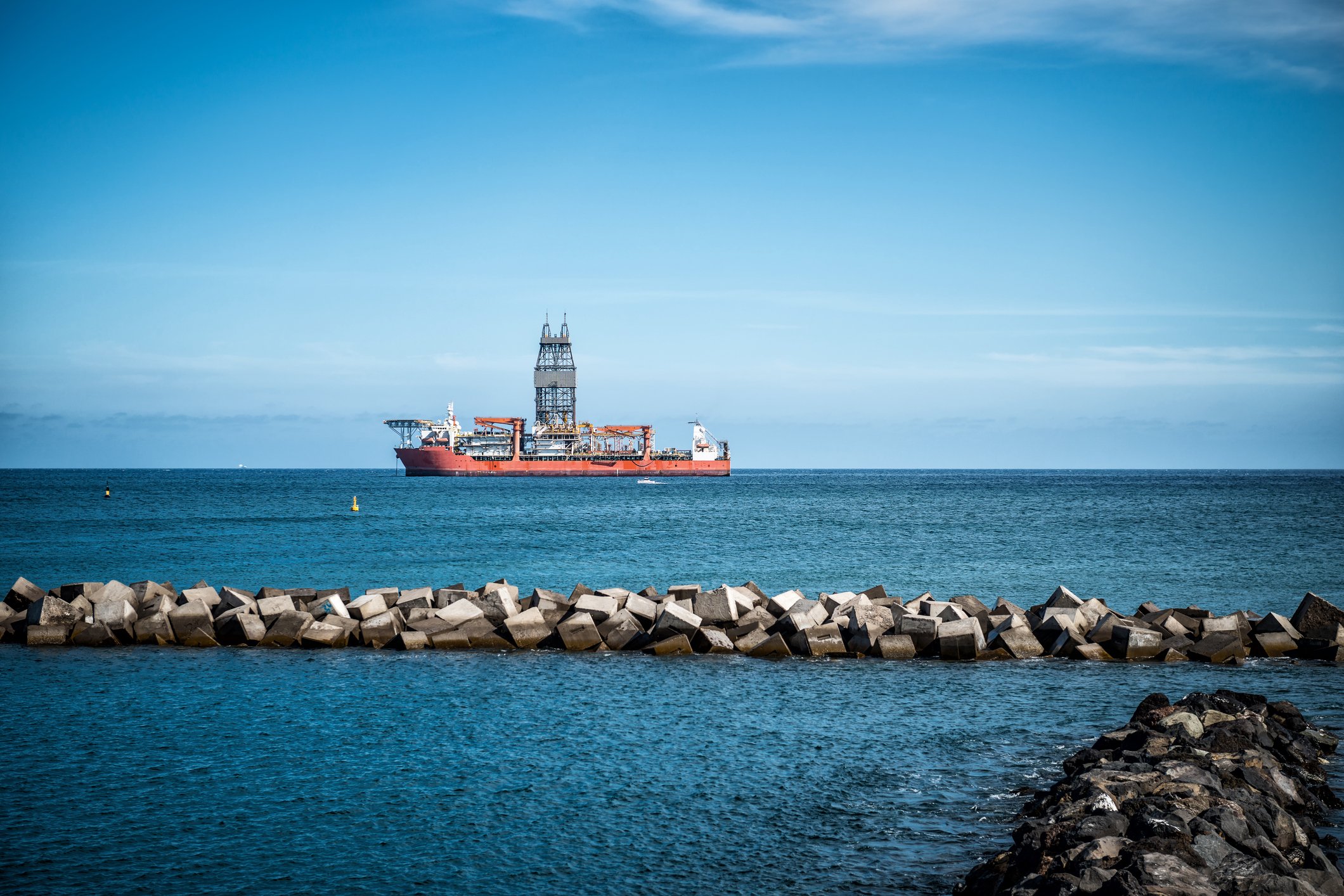 Drillship at sea.