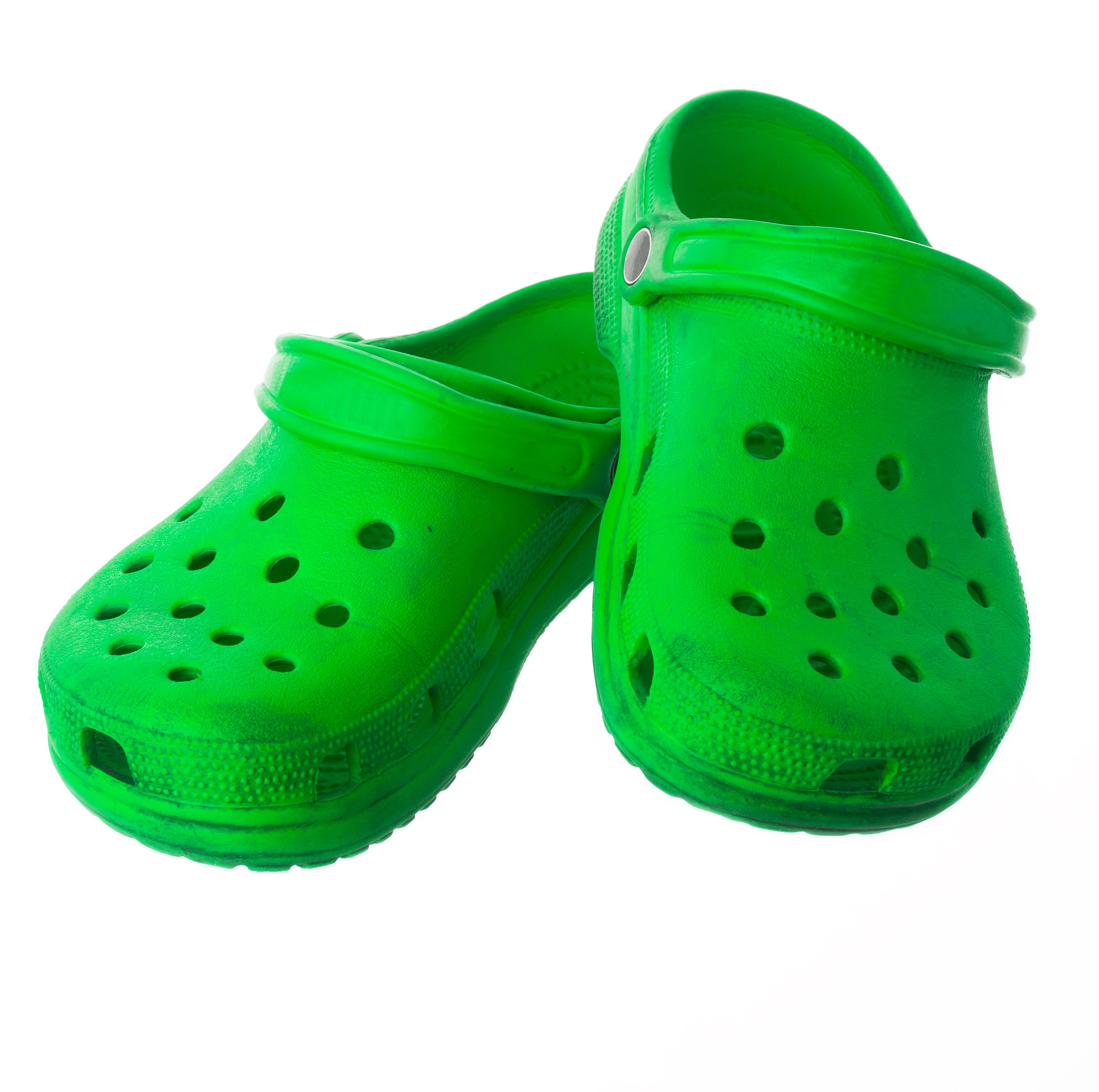 A pair of green casual rubber shoes