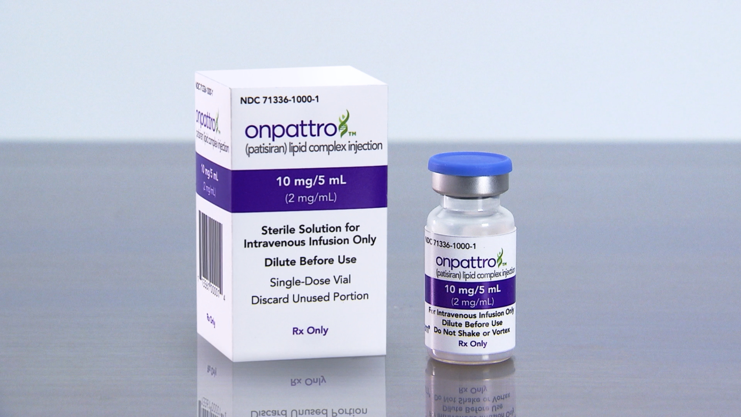 Onpattro packaging and a product vial