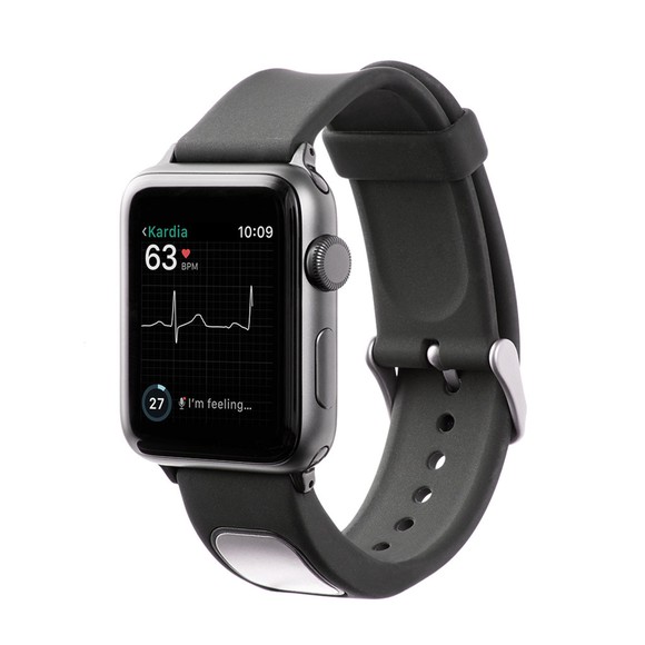 AliveCor's KardiaBand on an Apple Watch.