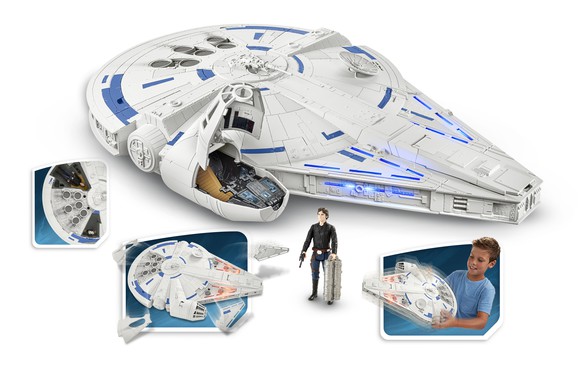 A model of The Millennium Falcon from Solo: A Star Wars Story.