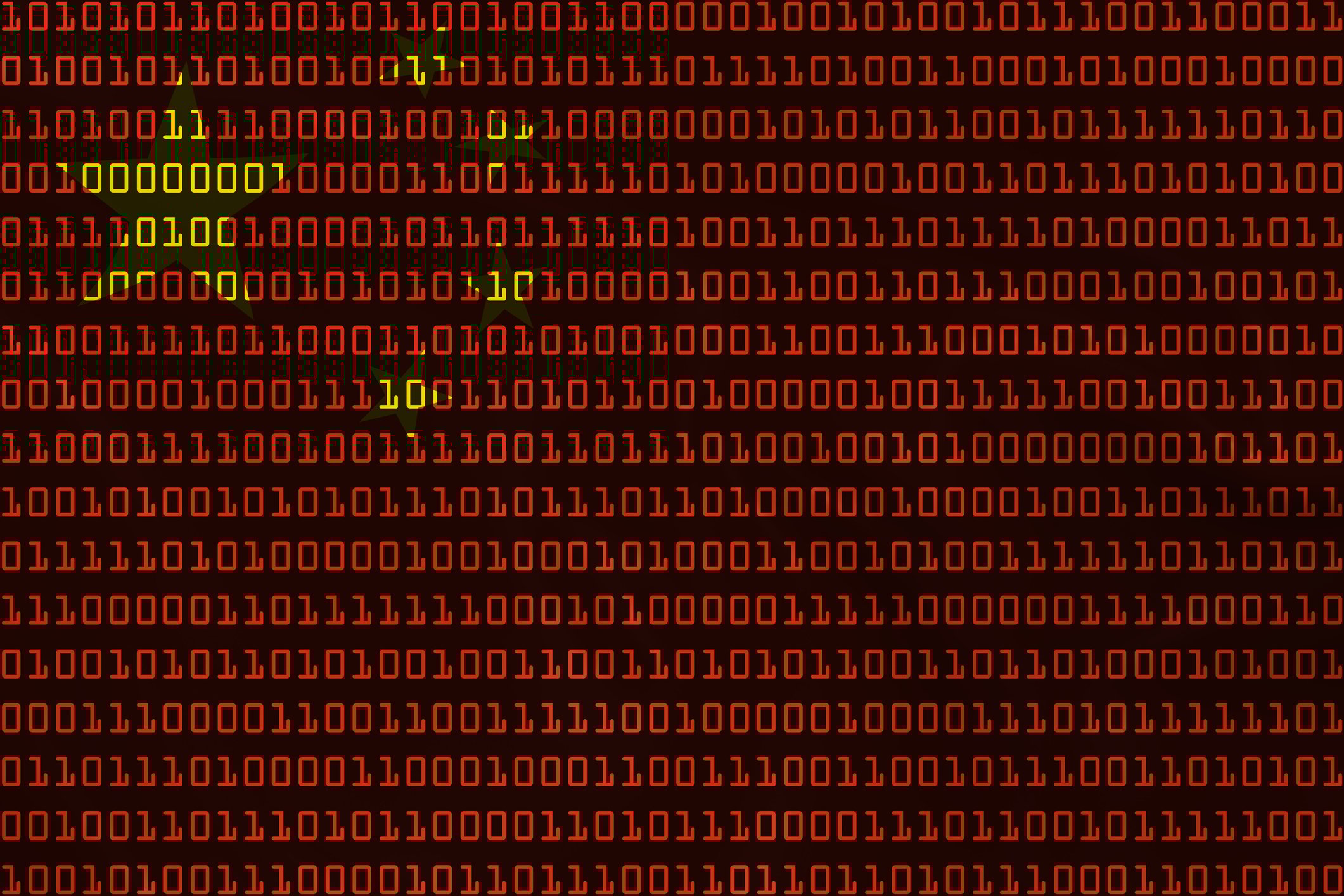 A Chinese flag depicted in binary code.