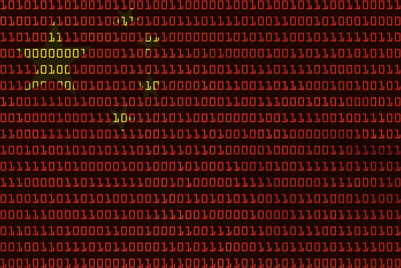 A Chinese flag depicted in binary code.