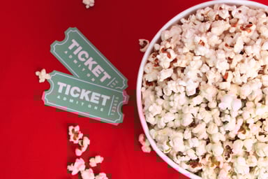 movie ticket and popcorn