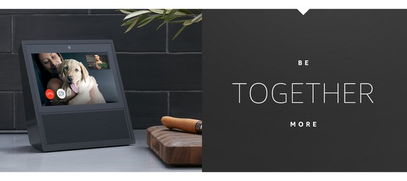 Amazon's Echo Show is shown, along with the words be together more.
