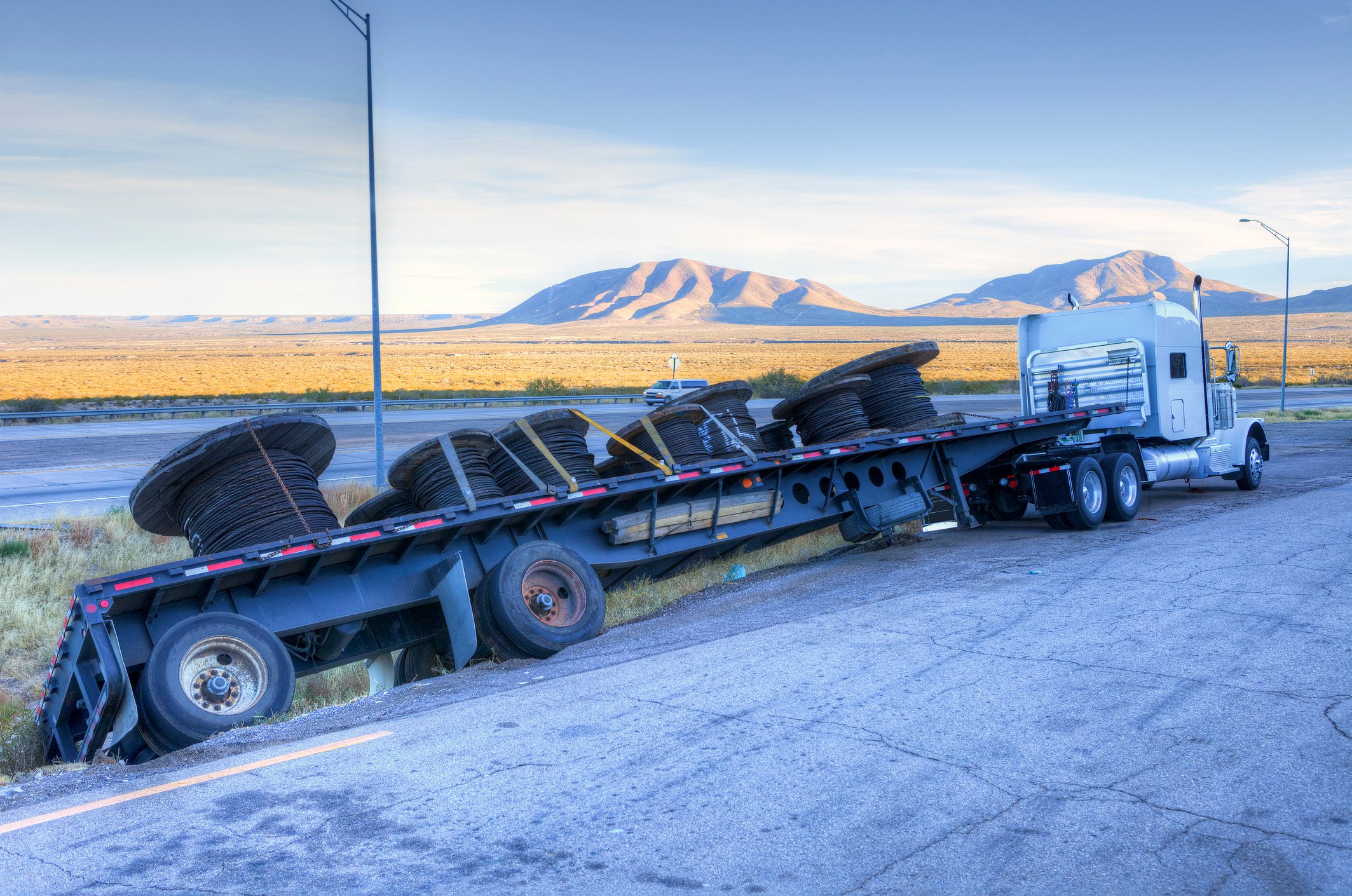 Tractor trailer in a ditch