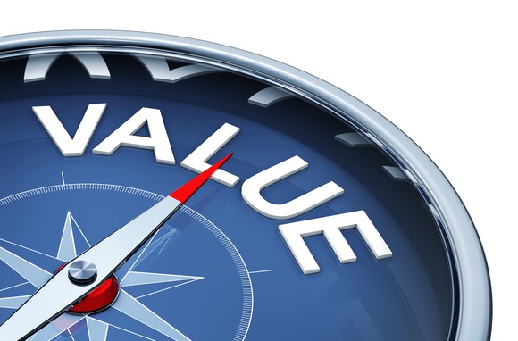 A compass pointing to the word "value"