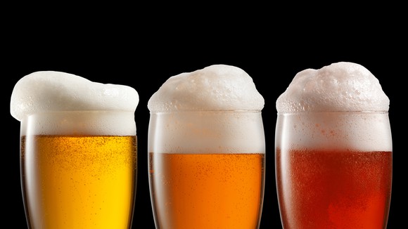 Three different types of beer in glasses