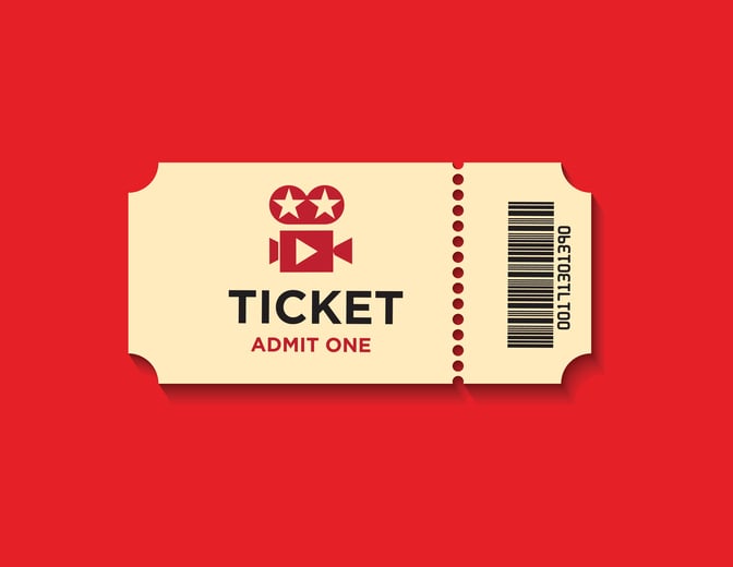 Movie ticket on red background.