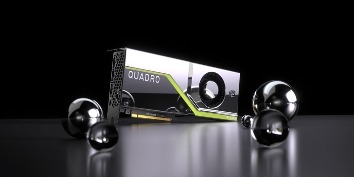 NVIDIA's Quadro RTX 8000 on a table against a black background.