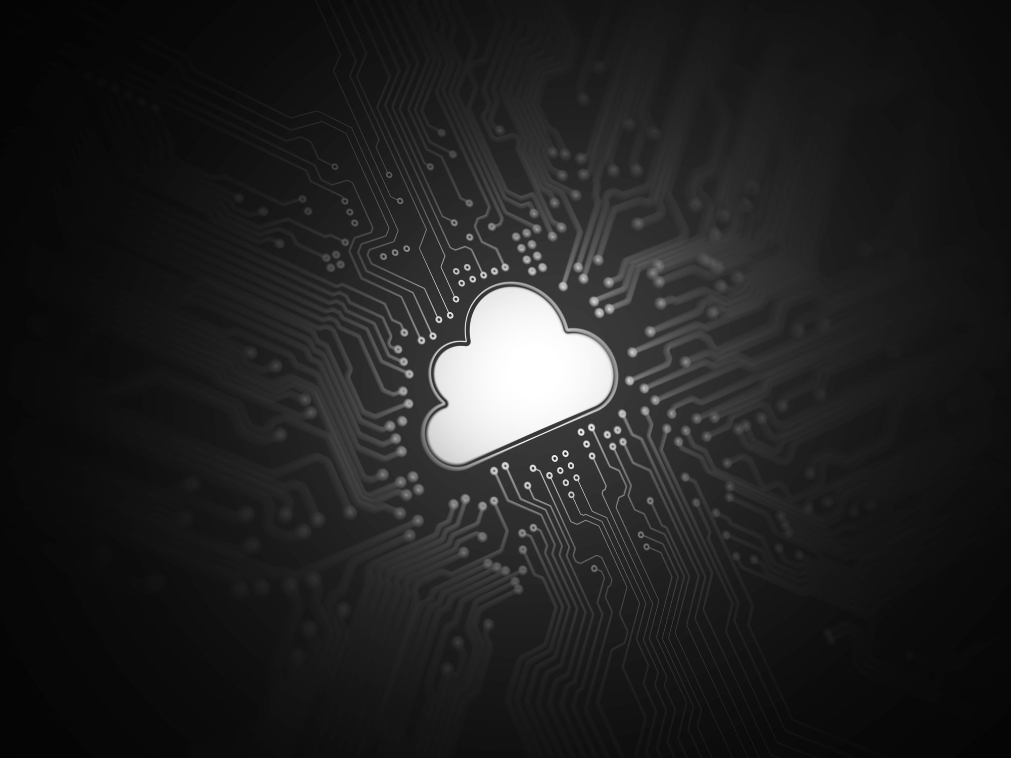 A cloud-shaped image in the middle of a circuit board