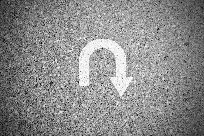 U-turn painted on the ground