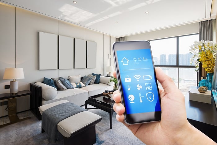 Smartphone with connected home app opened.