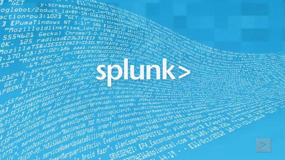 White Splunk logo in front of randomized computer text data