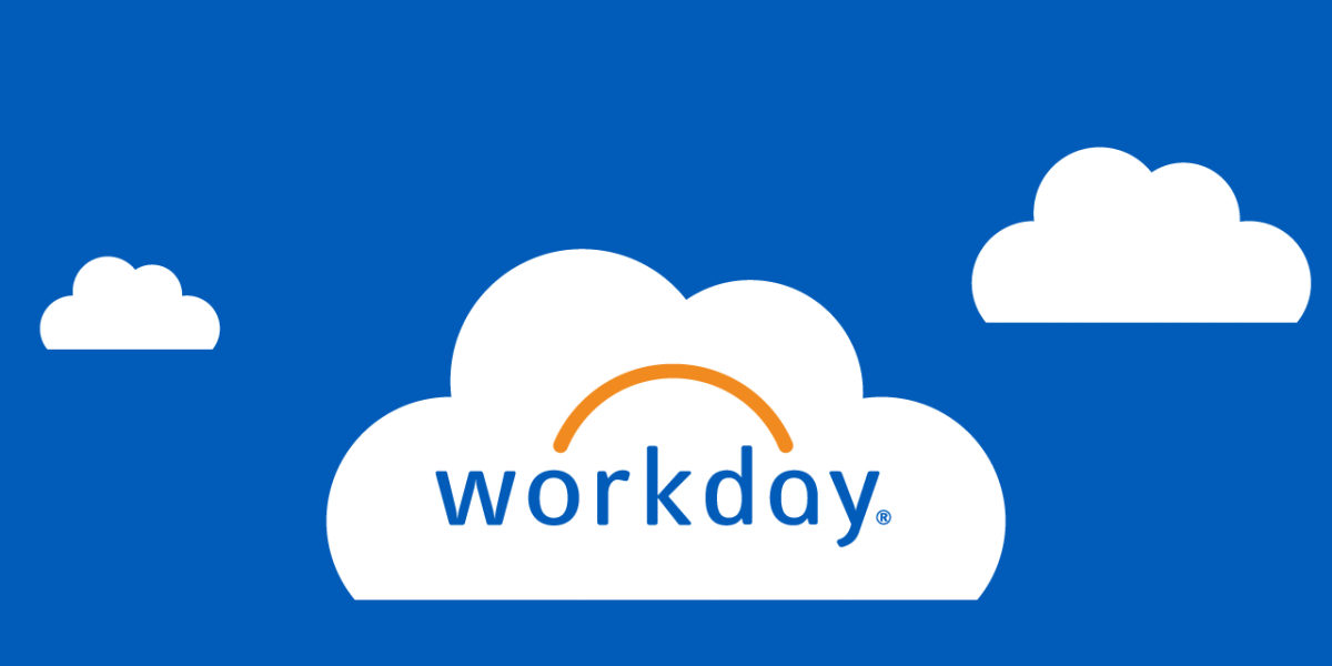 Workday logo on simple clouds with a blue background
