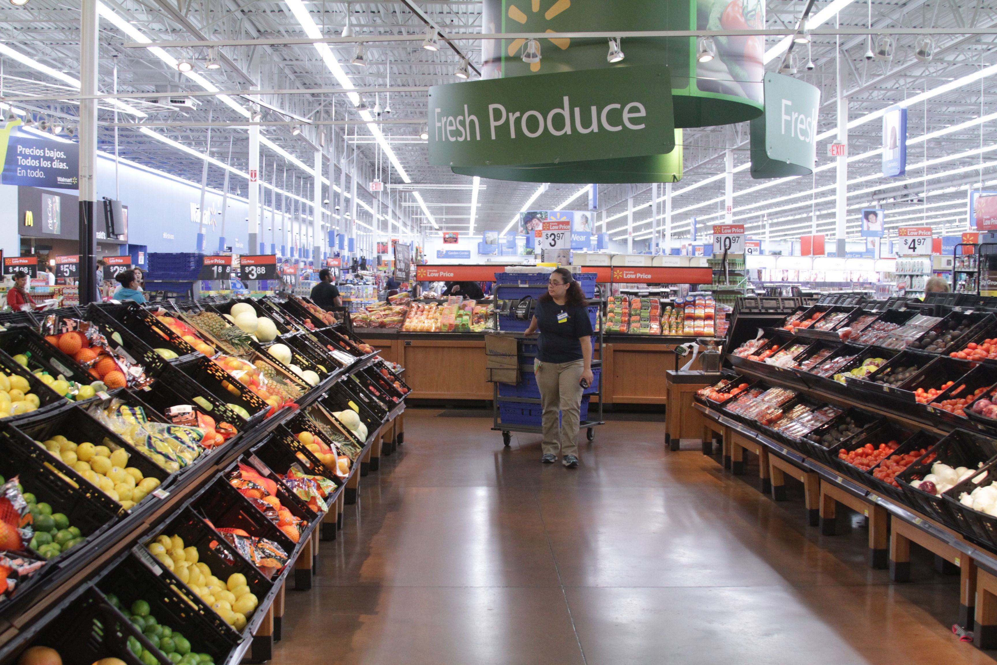 The produce aisle at a Walmart.