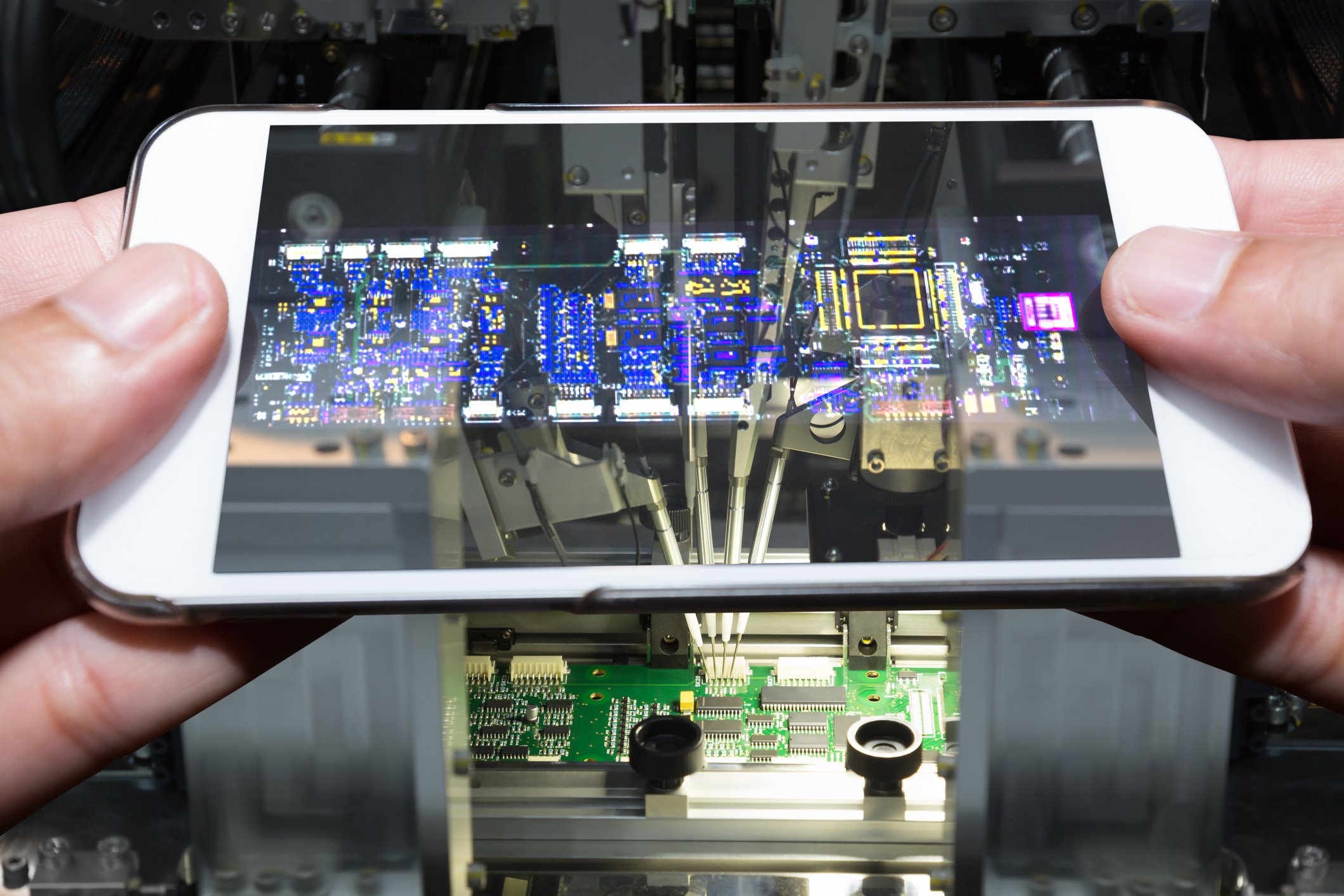 The internal hardware displayed in a transparent smartphone.