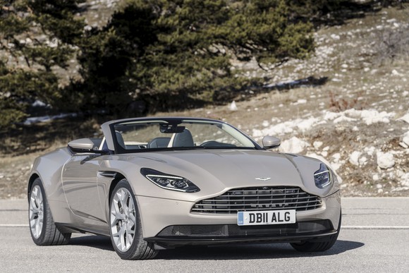 An Aston Martin DB11 Volante, a sleek high-performance convertible.