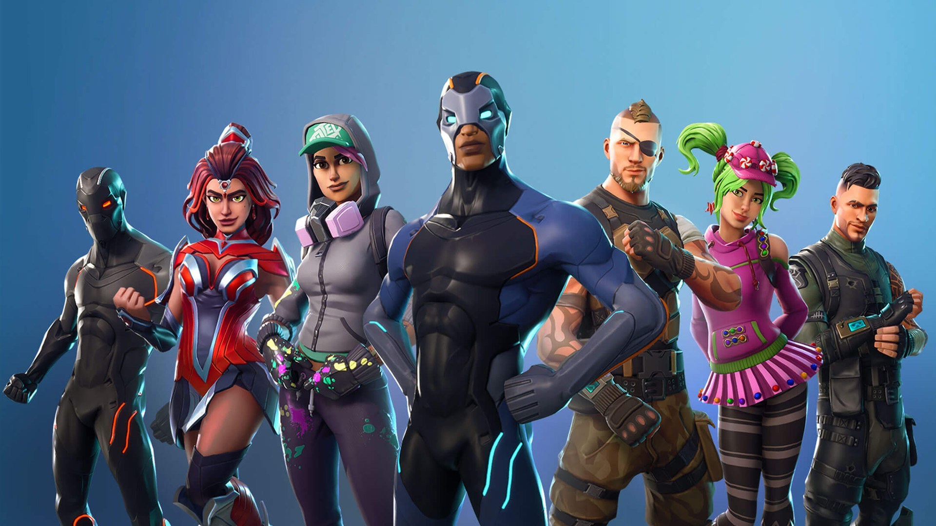 Assorted action figures based on Fortnite: Battle Royal.