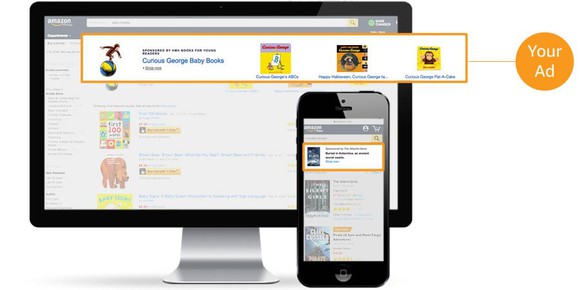 Amazon advertising on a monitor and a smartphone