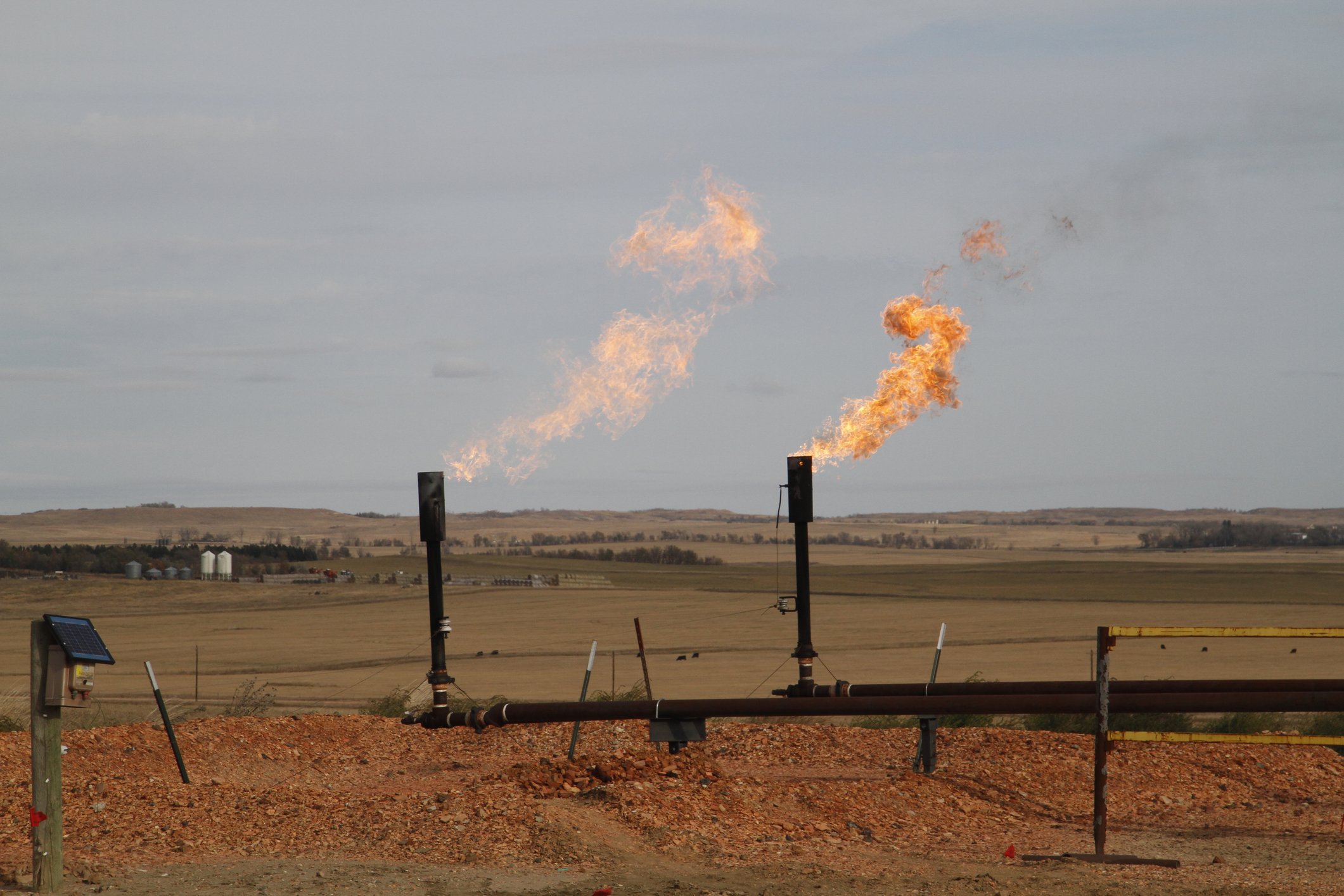 Wells flaring natural gas.