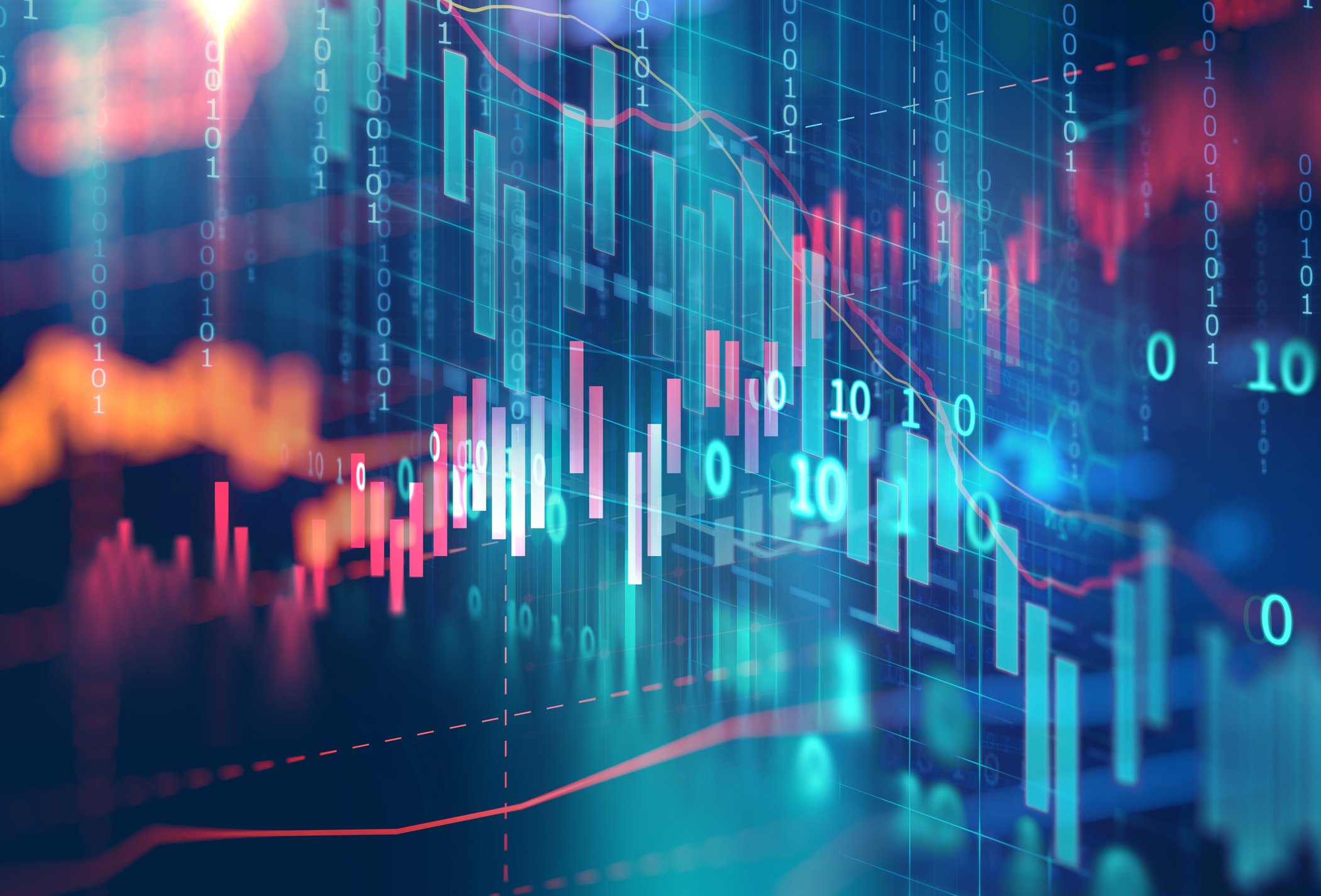 1s and 0s in front of chart lines.