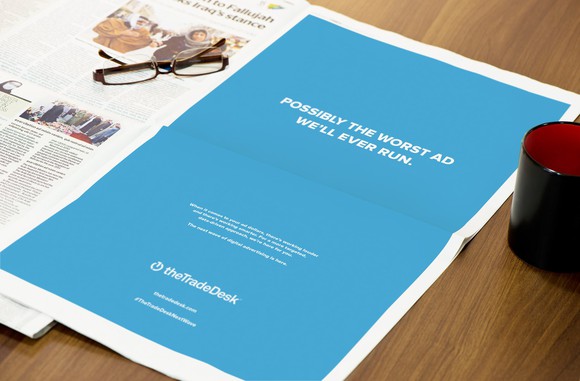 A full-page ad in a newspaper reading, "Possibly The Worst Ad We'll Ever Run."