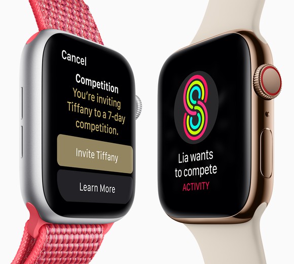 Two Apple Watch Series 4 models next to each other