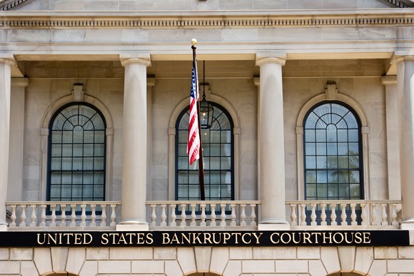 Front of a U.S. federal bankruptcy courthouse building.