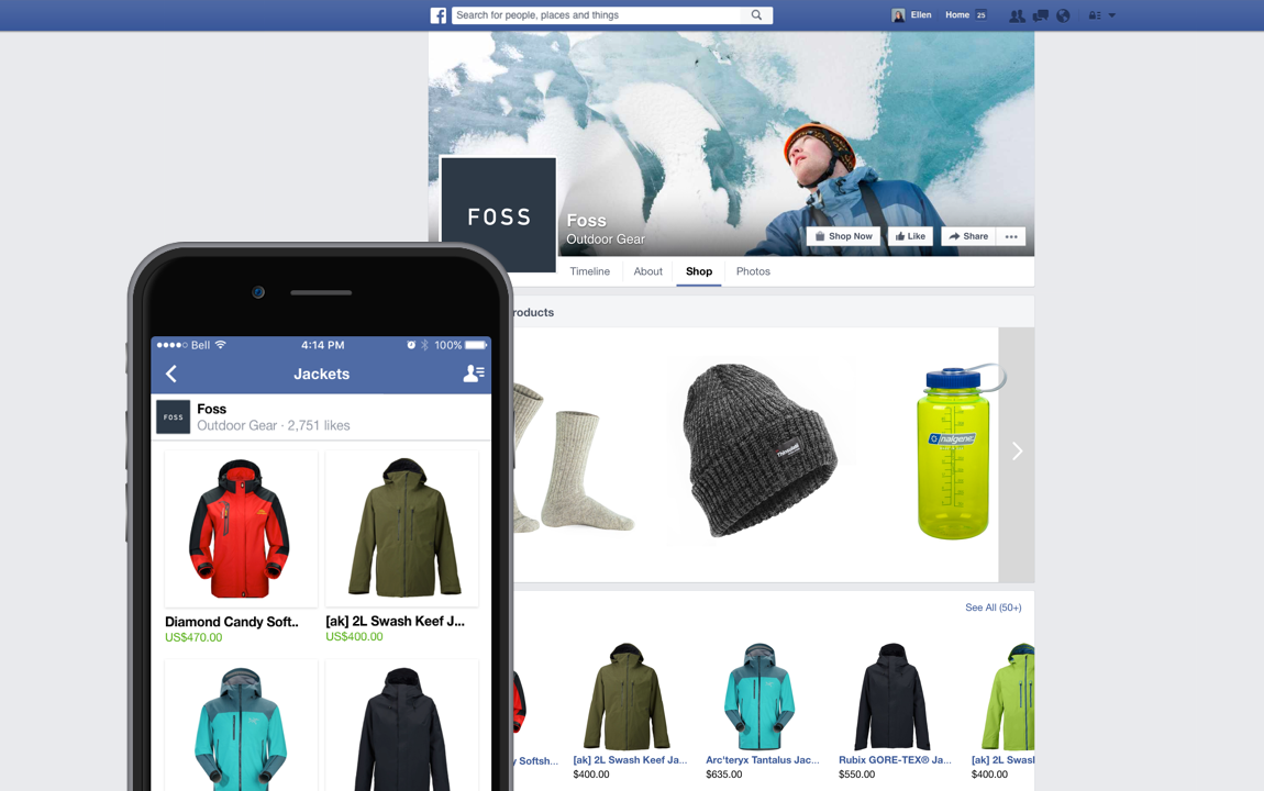 Shopify's storefront on Facebook.