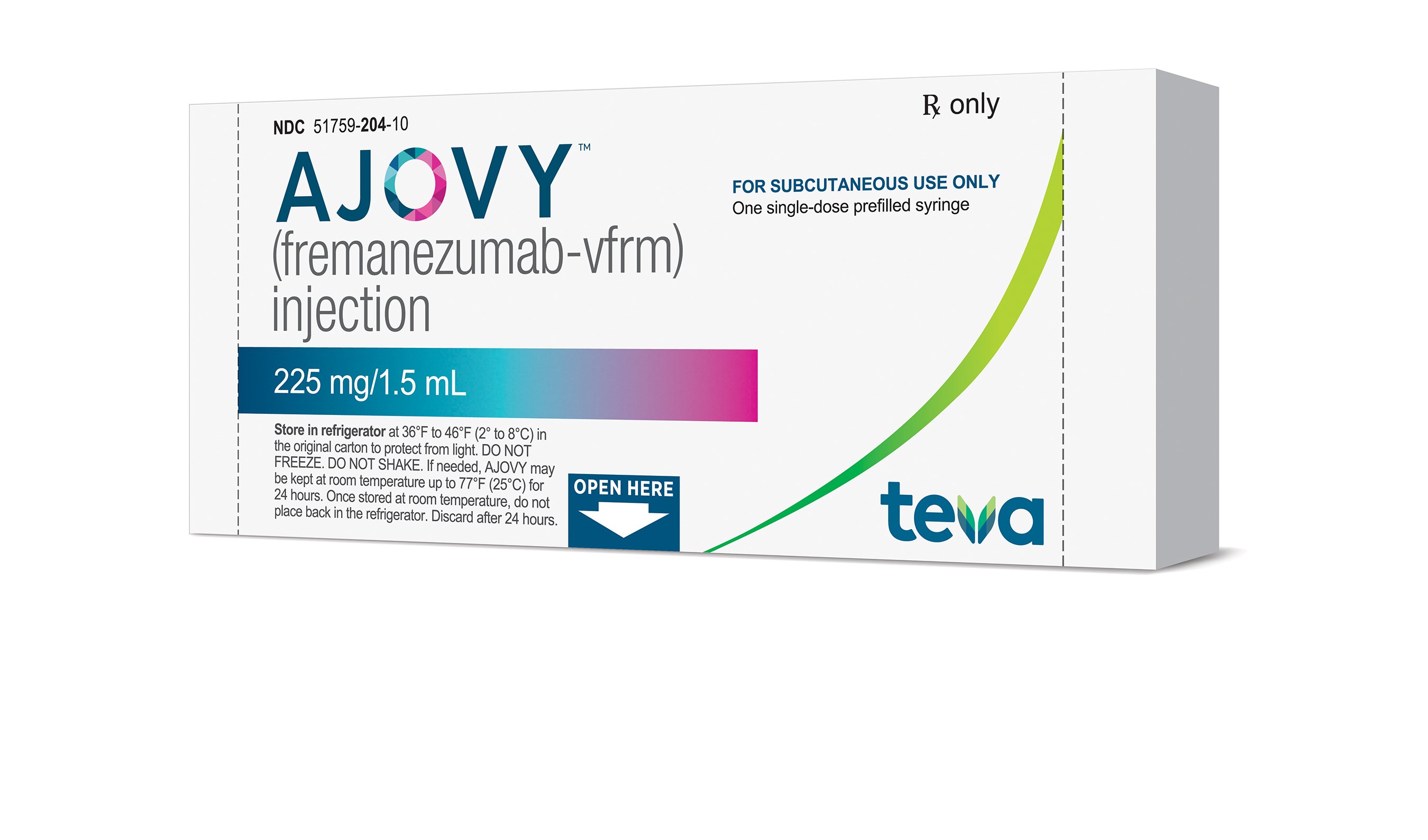Package of Ajovy from Teva for the prevention of migraine headaches.