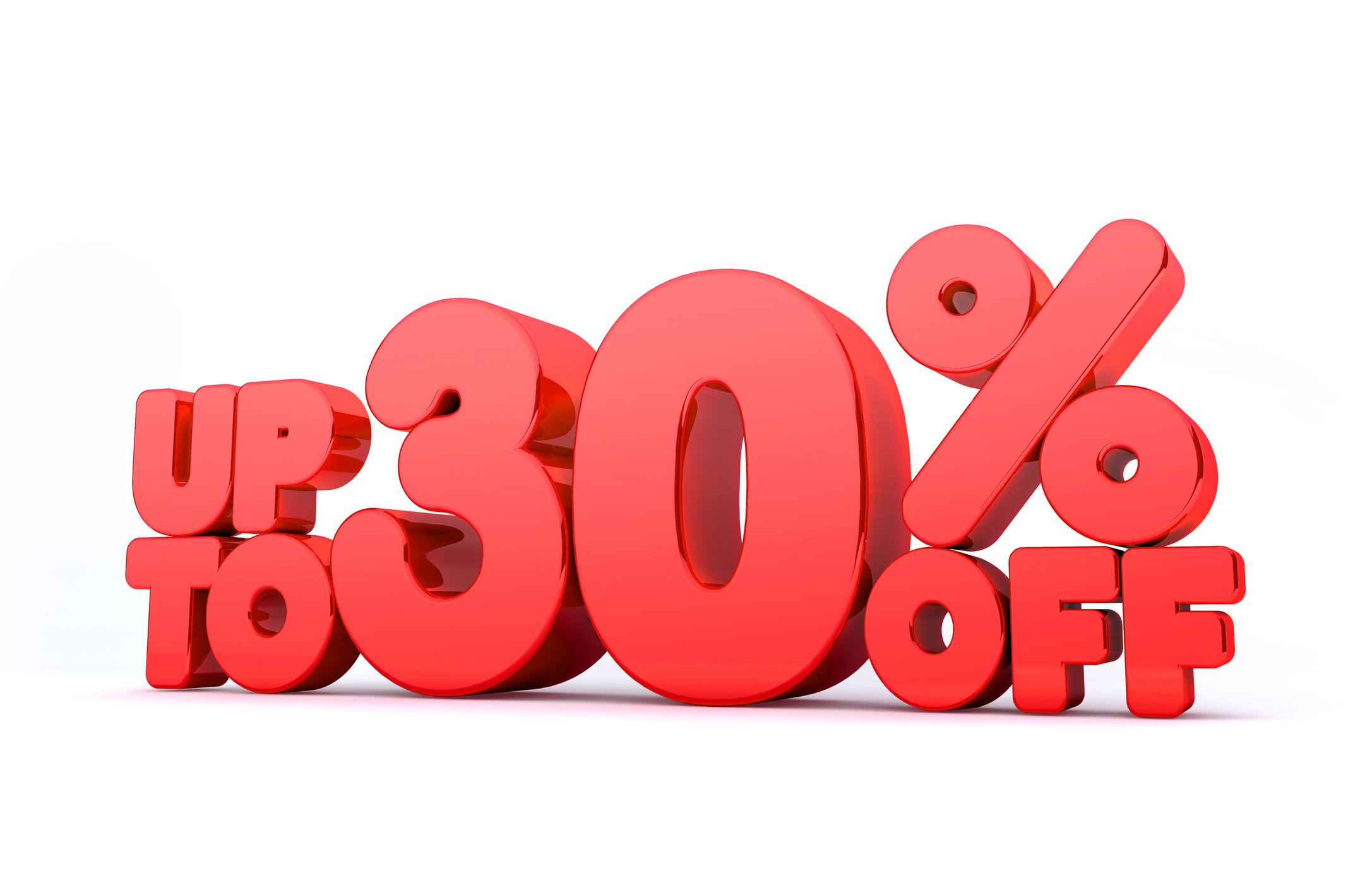 Up to 30% off spelled out in big red letters