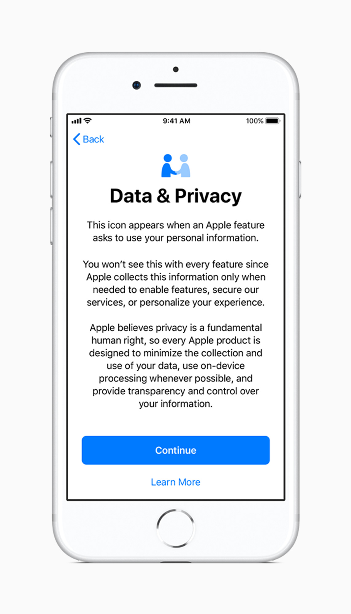 Data and Privacy disclaimer on an iPhone