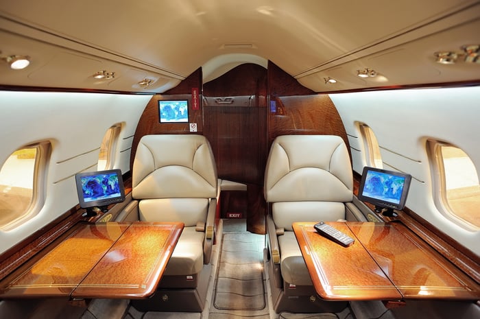 A business jet cabin