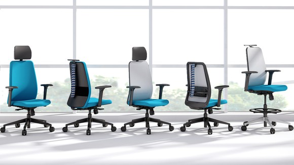 Five Steelcase office chairs.
