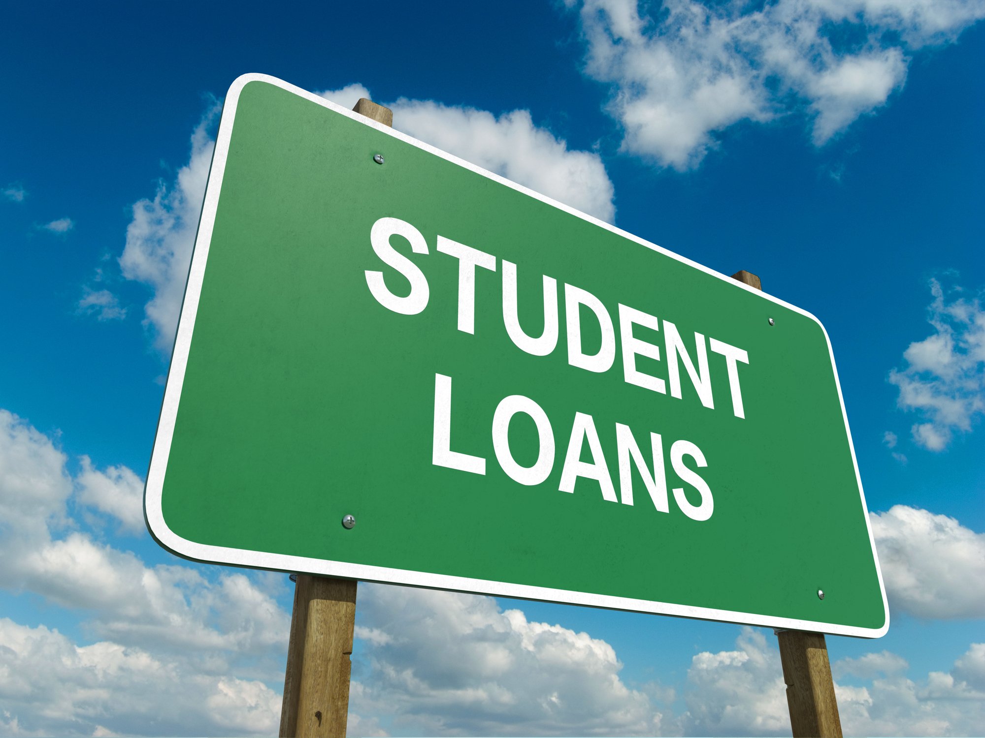 Green sign saying student loans in white letters.