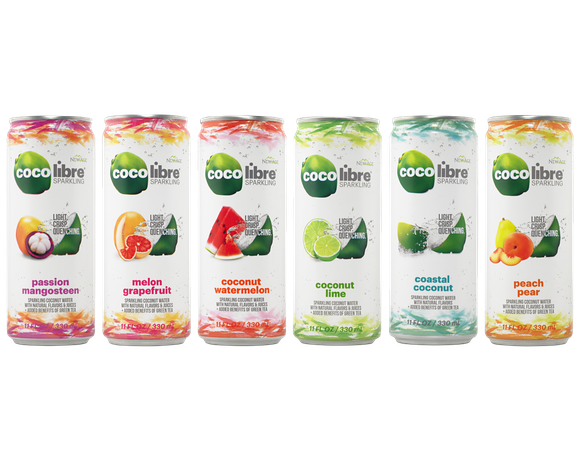 Coco Libre line of coconut sparkling water in cans.