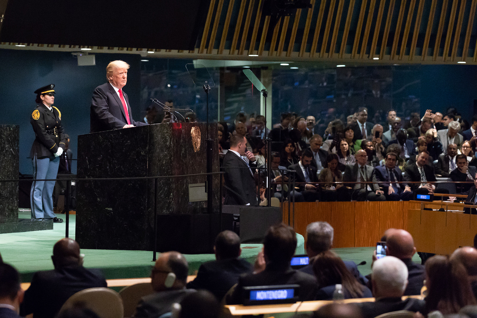 President Donald J. Trump addresses the 73rd session of the U.N. General Assembly Tuesday, Sept. 25, 2018, at the United Nations Headquarters in New York.