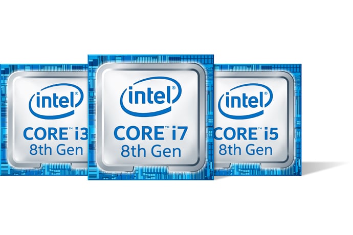 Intel 8th Gen Core processor badges.