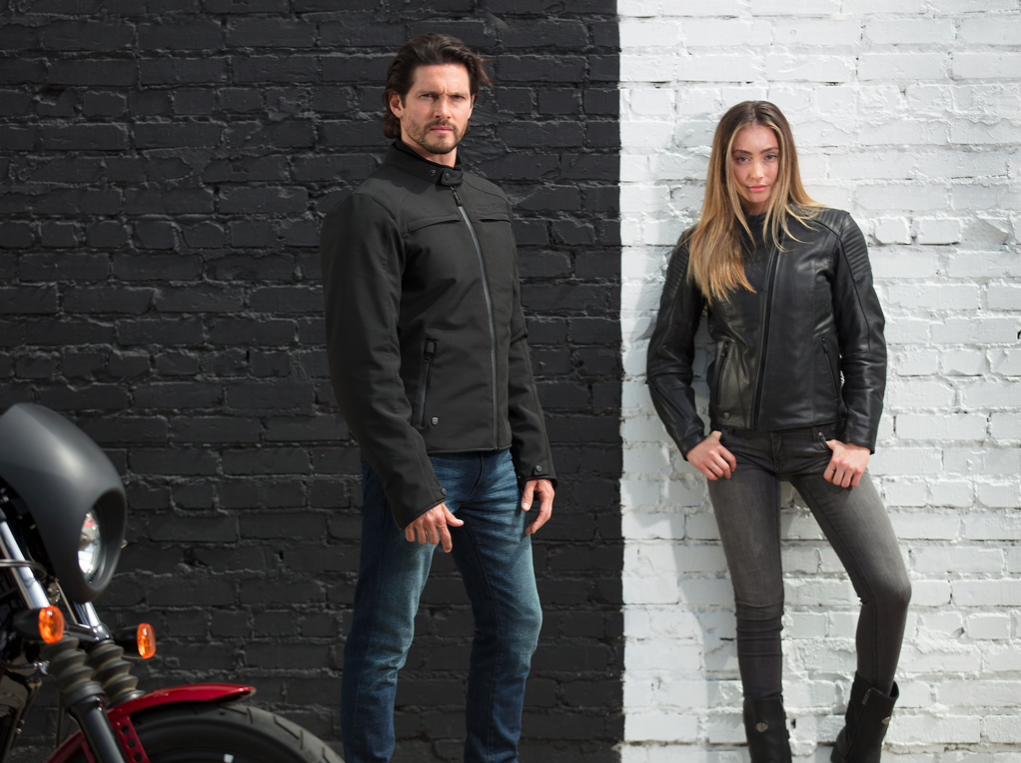 Man and woman wearing Harley-Davidson apparel