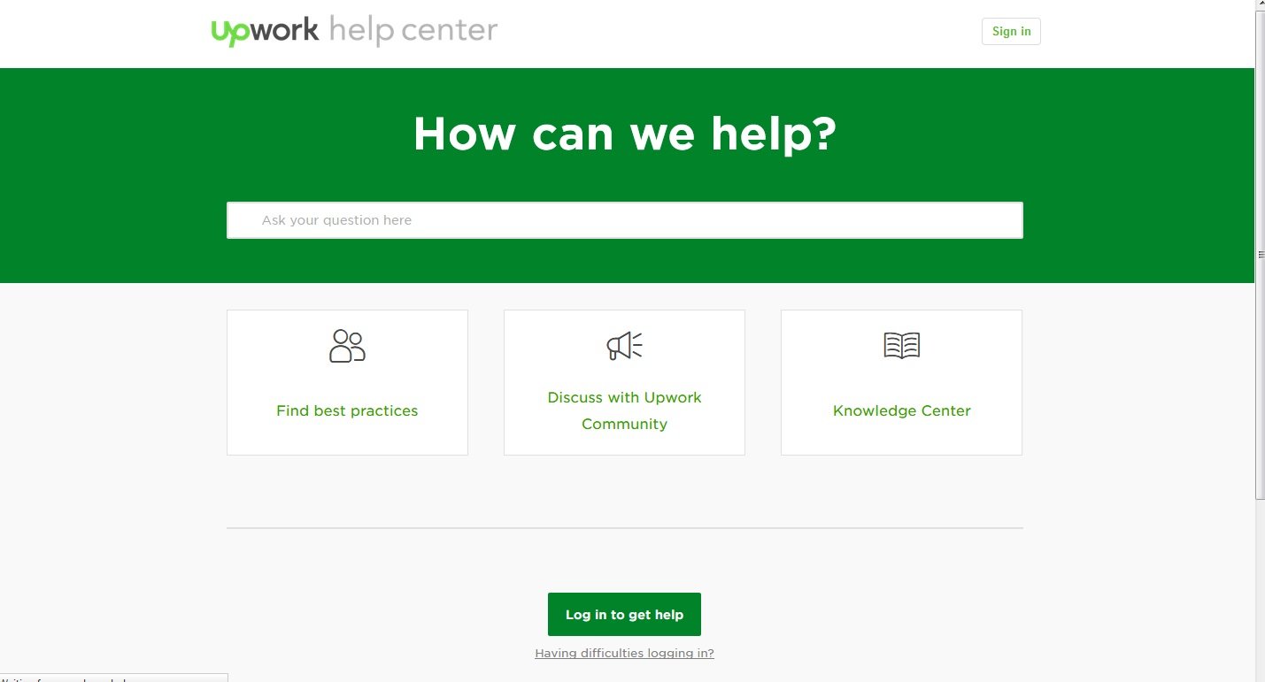 Upwork Help Center landing page.