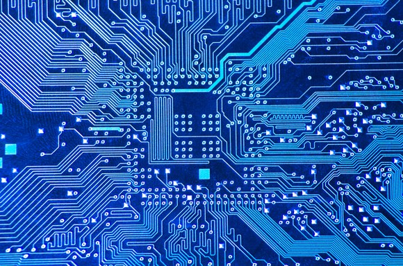 A blue circuit board