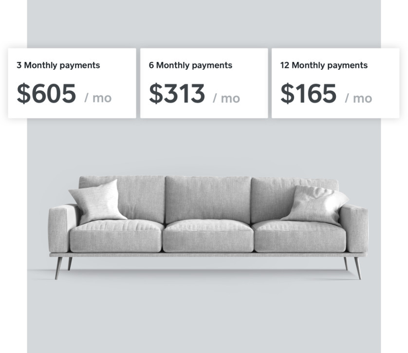 A graphic showing monthly installment options for buying a sofa.