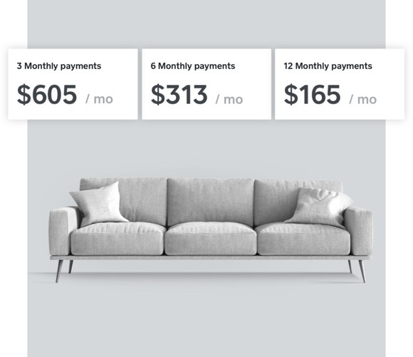 A graphic showing monthly installment options for buying a sofa.