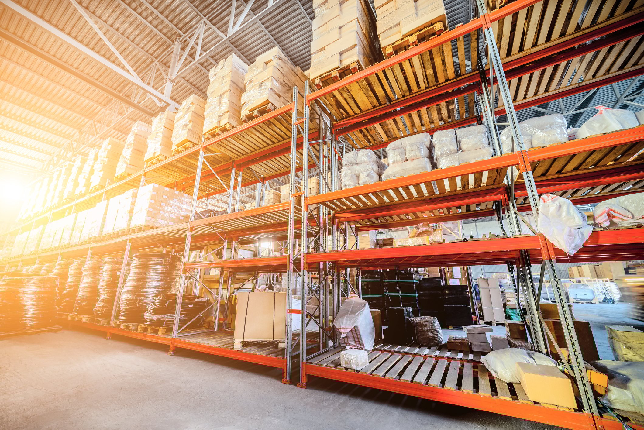 Warehouse shelves in a store